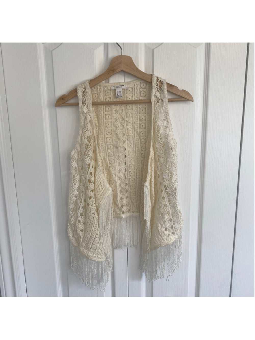 Vest Lace Fringe Womens M/L Boho Festival Cowgirl Coastal Hippie Beachy Feminine
